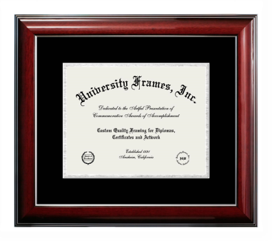 6 x 8 Document Frame Unimprinted Matboard Classic Mahogany with Silver Trim Black & Silver